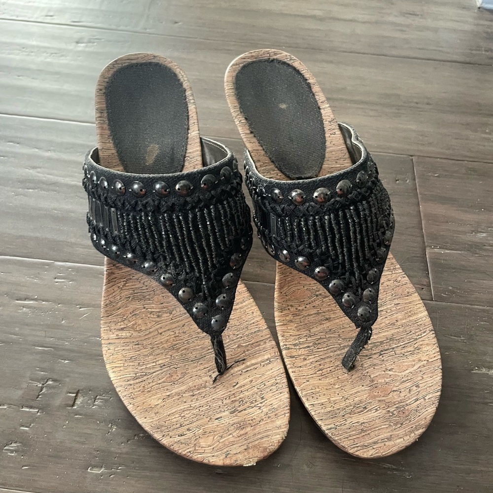 Romantic Soles Black Cork Wedge Women’s Sandal 7.5
